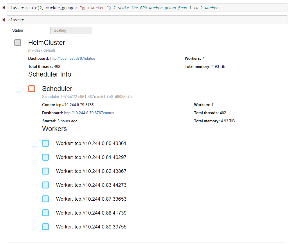 Dask Cluster with seven cluster